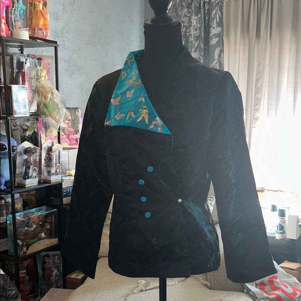 Elegant Chinese Black and Teal Women's Jacket
